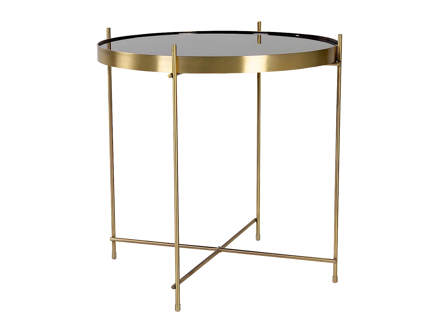 Veo Table basse, table d'angle 48x48 cm, acier couleur laiton, verre.