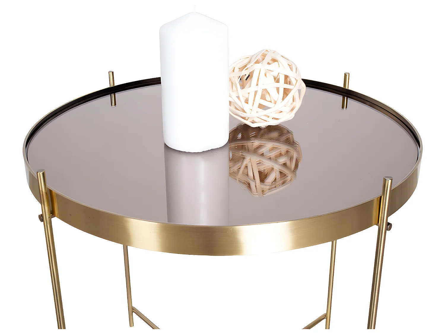 Veo salontafel, hoektafel 48x48 cm messing look staal, glas.