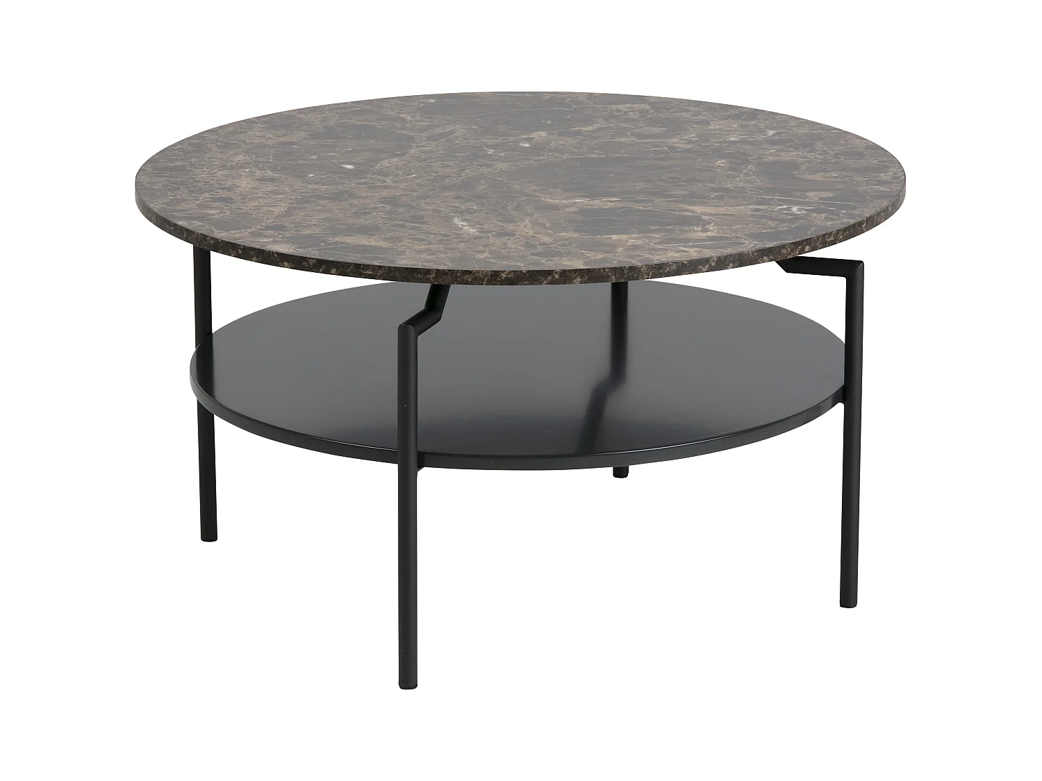 Goheen salontafel met 1 plank, zwart, bruine marmerprint, zwart staal.