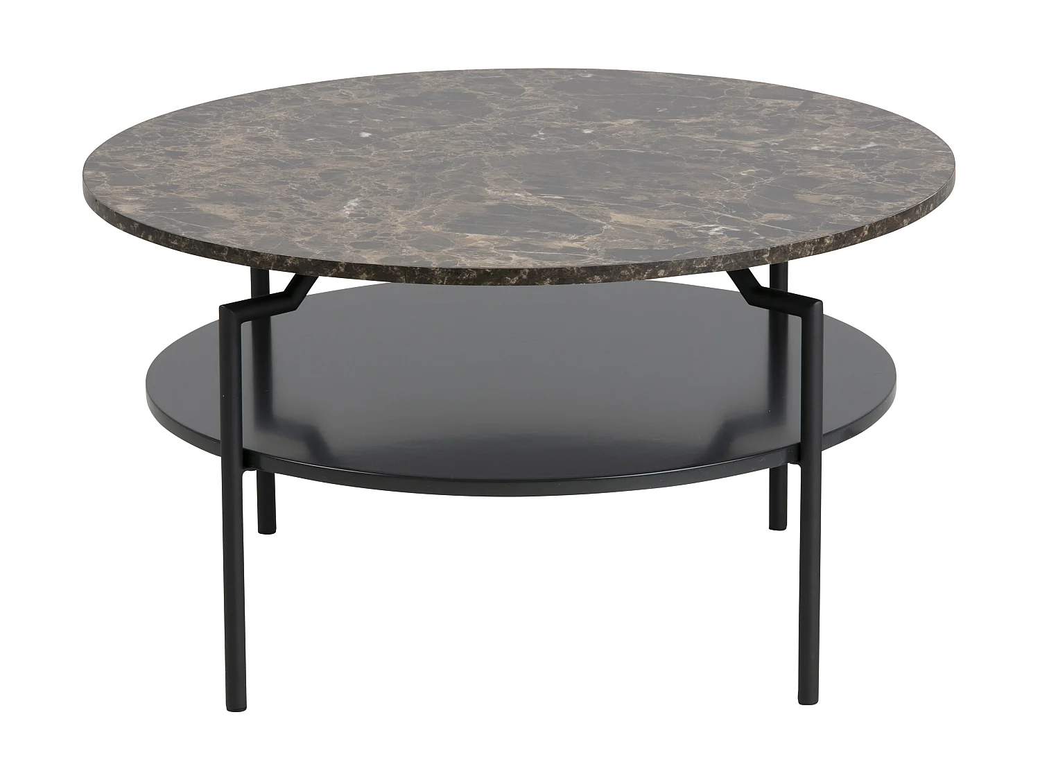 Goheen salontafel met 1 plank, zwart, bruine marmerprint, zwart staal.