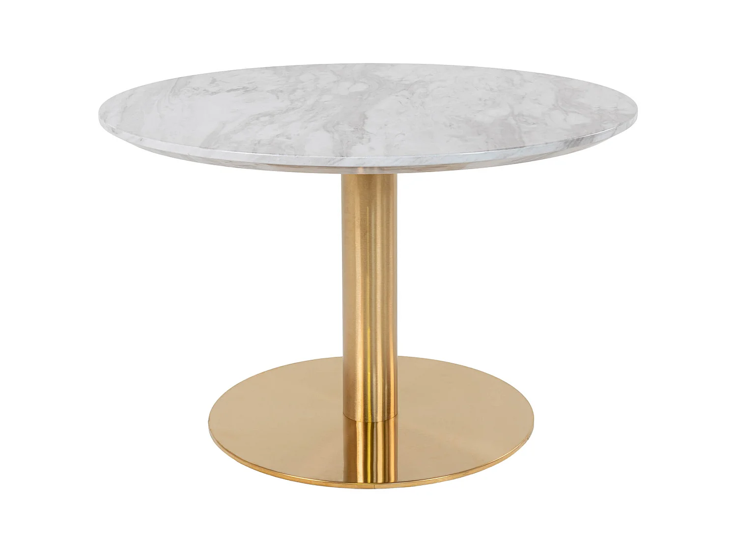 Bologna Table basse Ø70 cm aspect marbre, pieds en laiton, blanc.