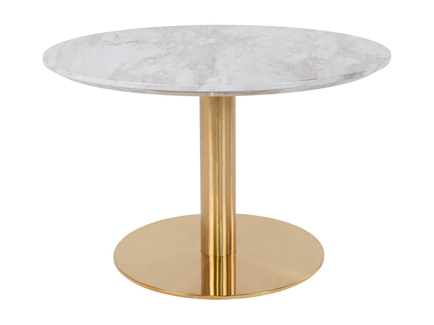 Bologna Table basse Ø70 cm aspect marbre, pieds en laiton, blanc.