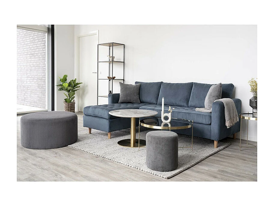 Bologna Table basse Ø70 cm aspect marbre, pieds en laiton, blanc.