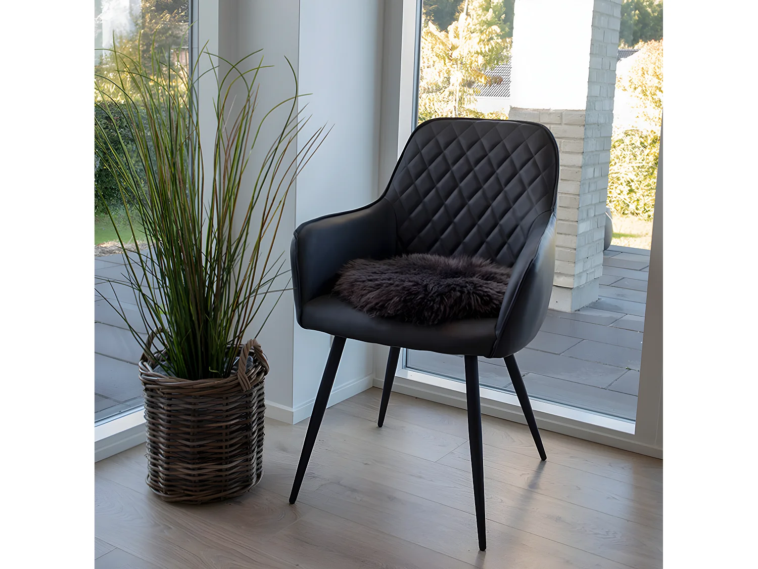 Lipo Coussin de siège en peau de mouton véritable, marron.