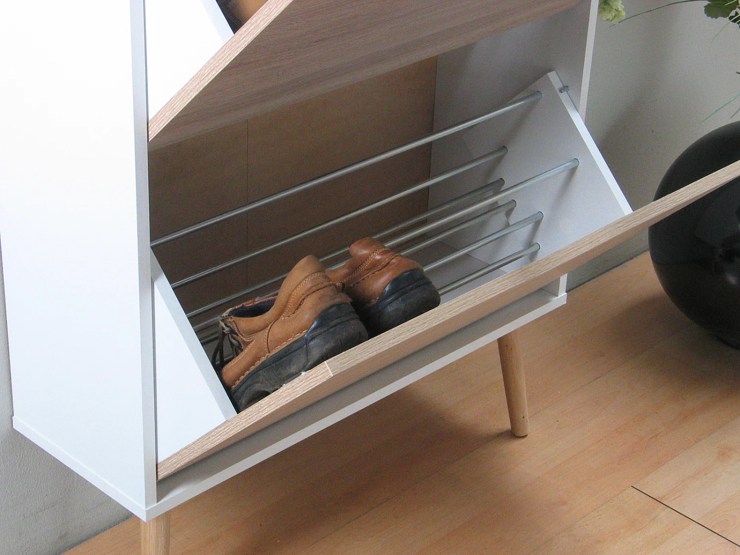 Napoli Armoire à chaussures avec 3 tiroirs, blanc et imitation chêne.