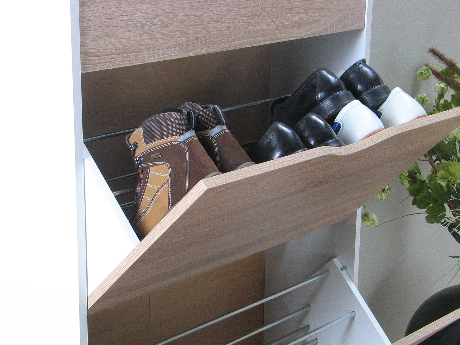 Napoli Armoire à chaussures avec 3 tiroirs, blanc et imitation chêne.