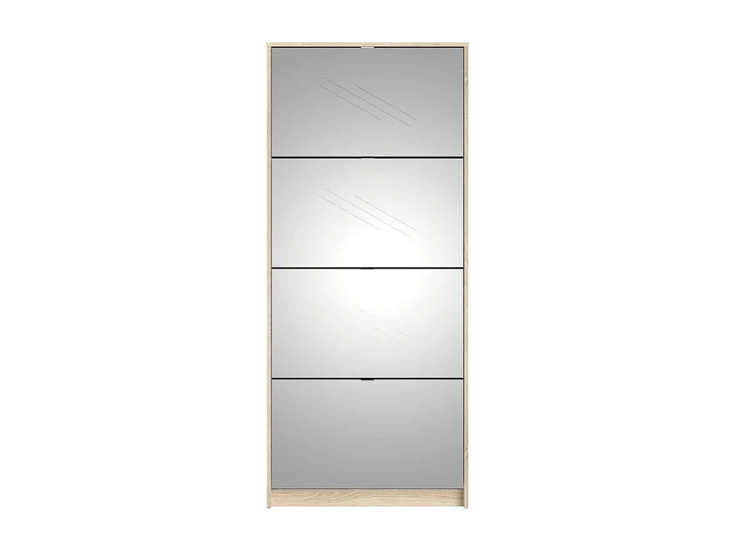 Shane Armoire à chaussures, 4 casiers, 2R, avec miroir, finition chêne structuré.