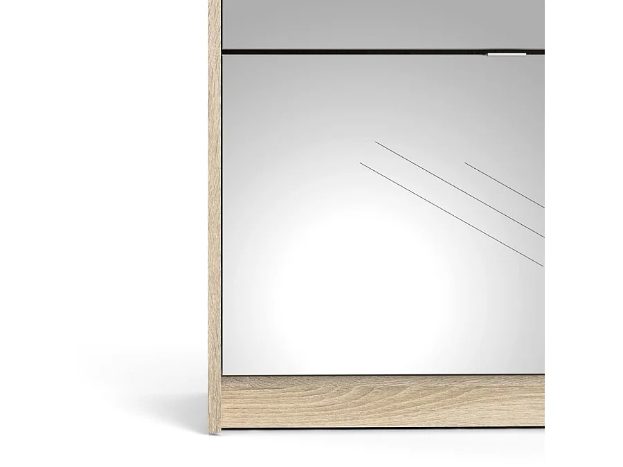 Shane Armoire à chaussures, 4 casiers, 2R, avec miroir, finition chêne structuré.