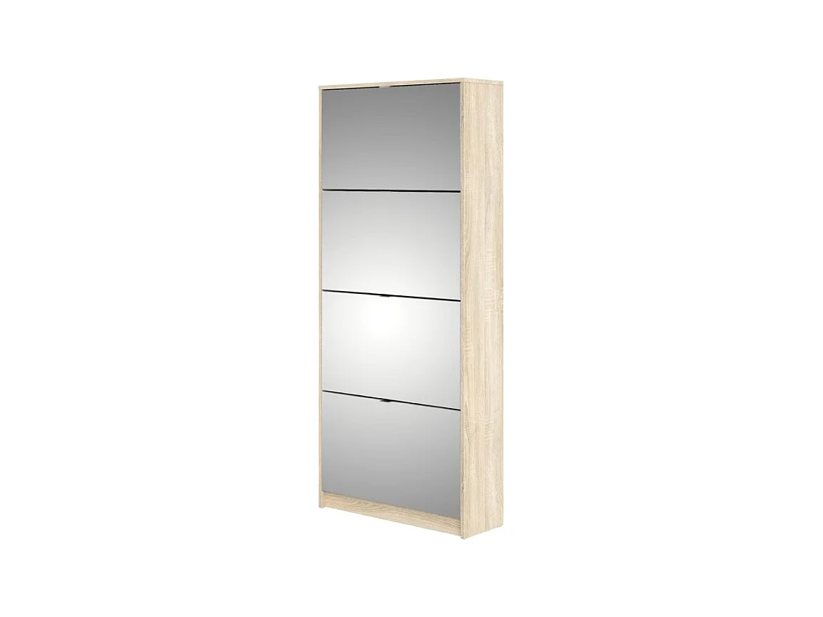 Shane Armoire à chaussures, 4 casiers, 2R, avec miroir, finition chêne structuré.