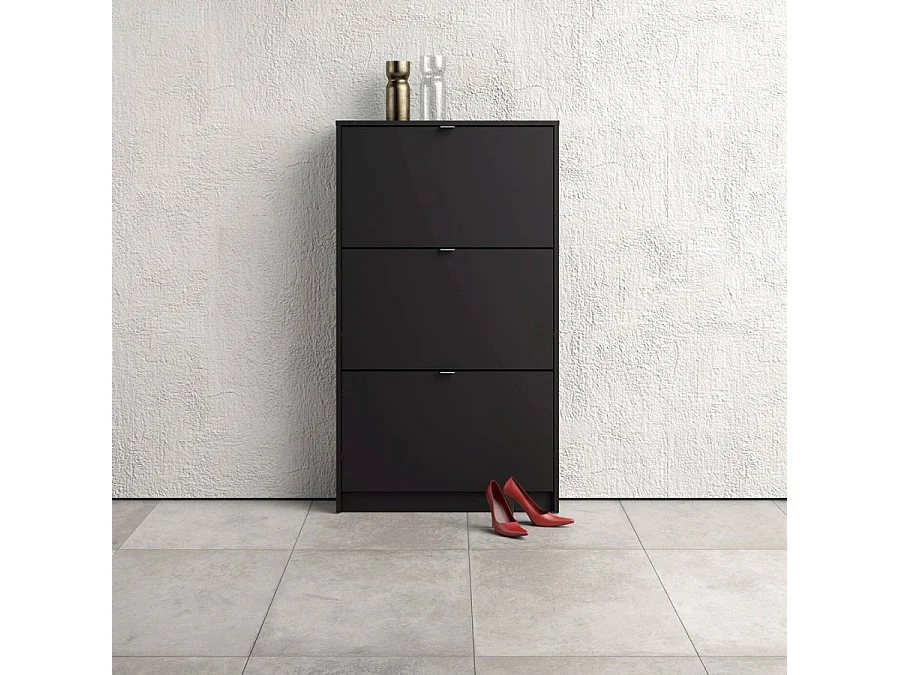 Shane Schuhschrank 3 Klapptüren 1R schwarz matt.