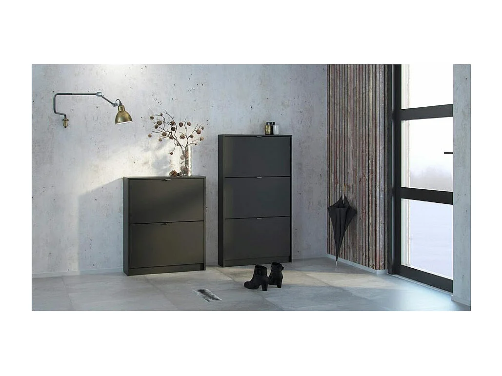 Shane Schuhschrank 3 Klapptüren 1R schwarz matt.