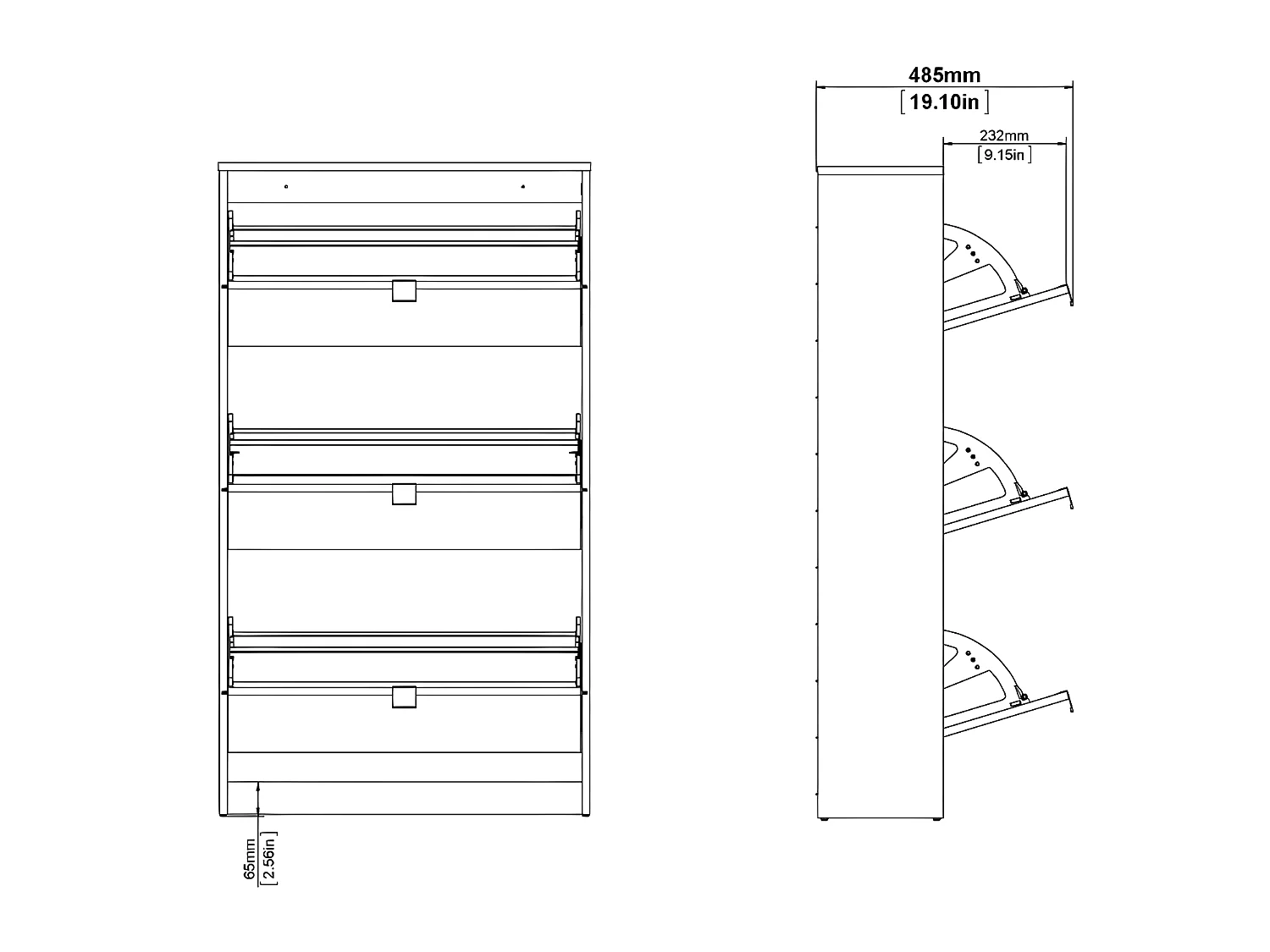 Shane Schuhschrank 3 Falttüren 2R matt grau.