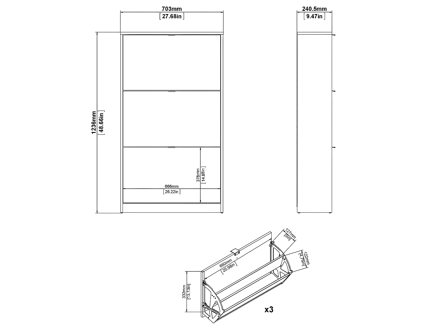 Scarpiera Shane 3 ante a soffietto 2R, grigio opaco.