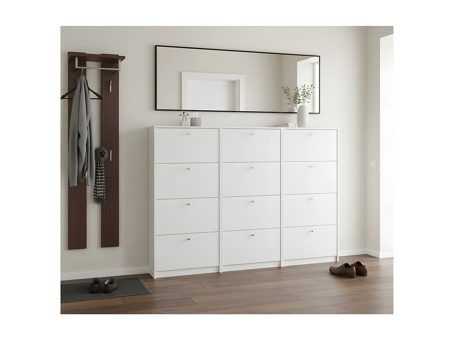 Set van 3 schoenenkasten wit mat Escape 225x148x17 cm.