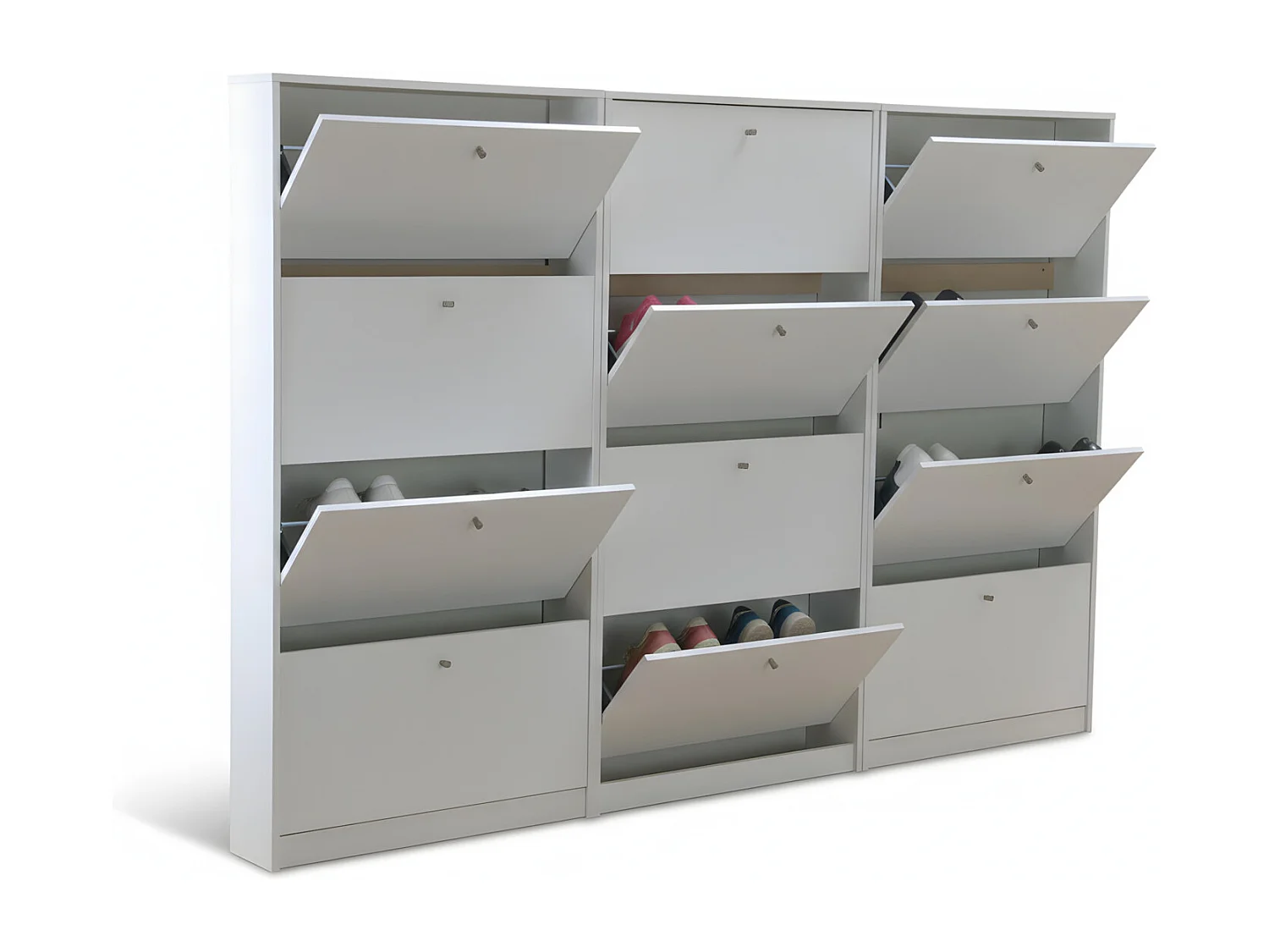 Set van 3 schoenenkasten wit mat Escape 225x148x17 cm.