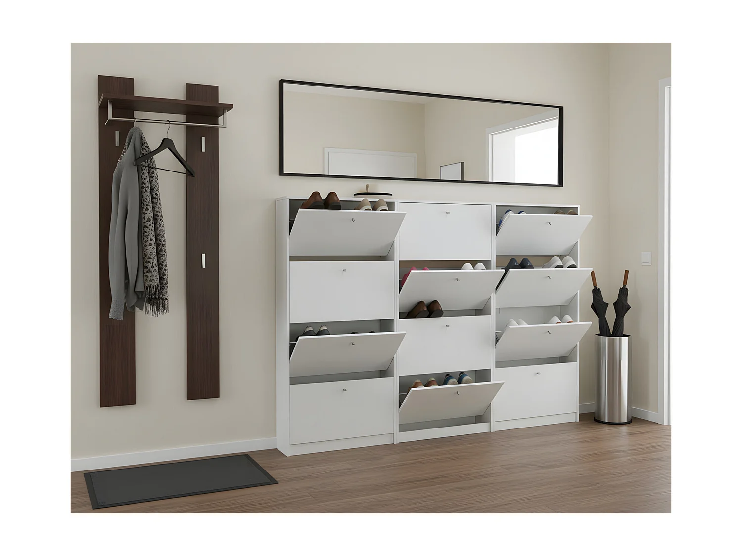 Set van 3 schoenenkasten wit mat Escape 225x148x17 cm.