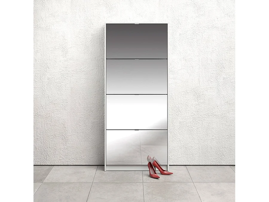 Shane Schuhschrank 4 Klapptüren mit Spiegel 2R weiss.