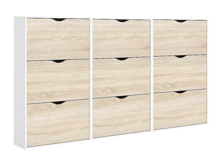 Schoenenkasten Napoli (set van drie) met 3 lades wit / eiken.