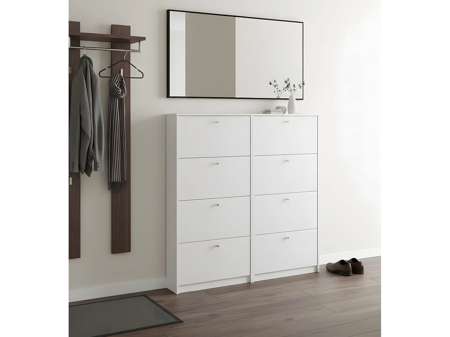 Escape Armoire à chaussures avec 8 abattants, largeur 150 cm, hauteur 148 cm, blanc.