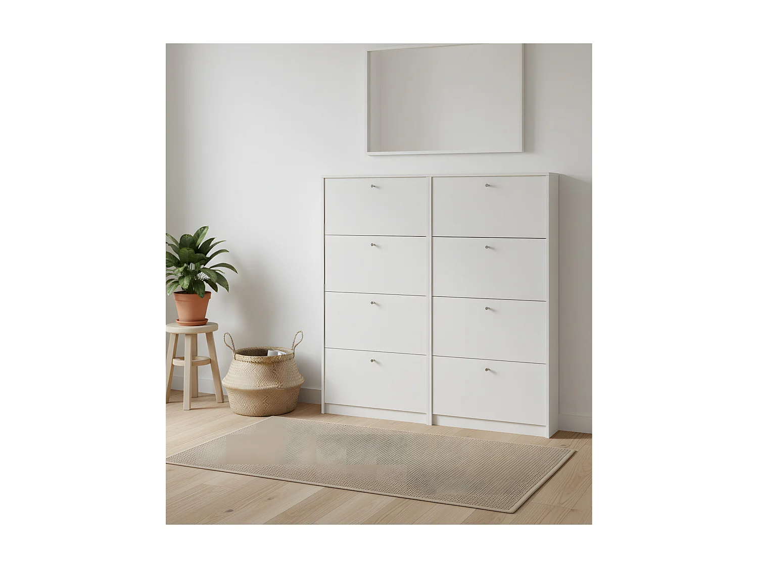 Escape Armoire à chaussures avec 8 abattants, largeur 150 cm, hauteur 148 cm, blanc.