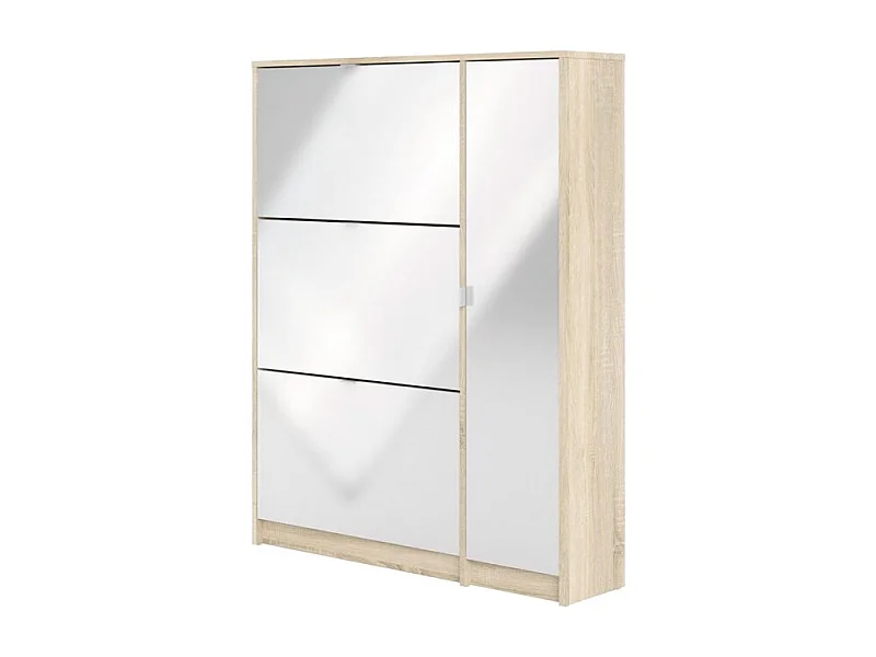 Shane Armoire à chaussures, 3 casiers, 2R, 1 porte, finition chêne structuré, blanc brillant.