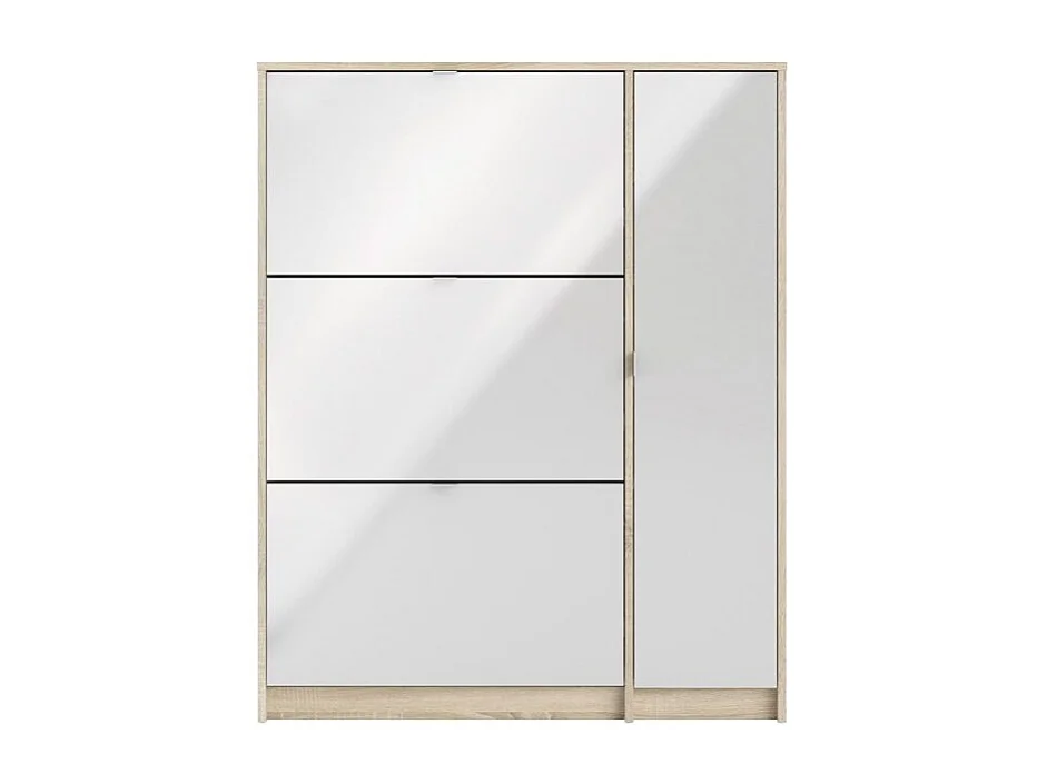 Shane Armoire à chaussures, 3 casiers, 2R, 1 porte, finition chêne structuré, blanc brillant.