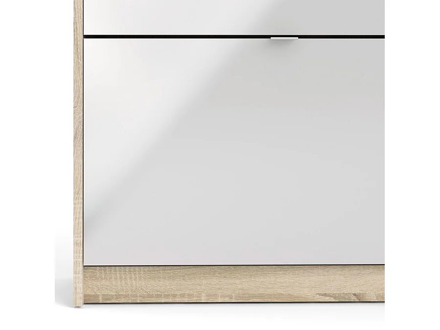 Shane Armoire à chaussures, 3 casiers, 2R, 1 porte, finition chêne structuré, blanc brillant.