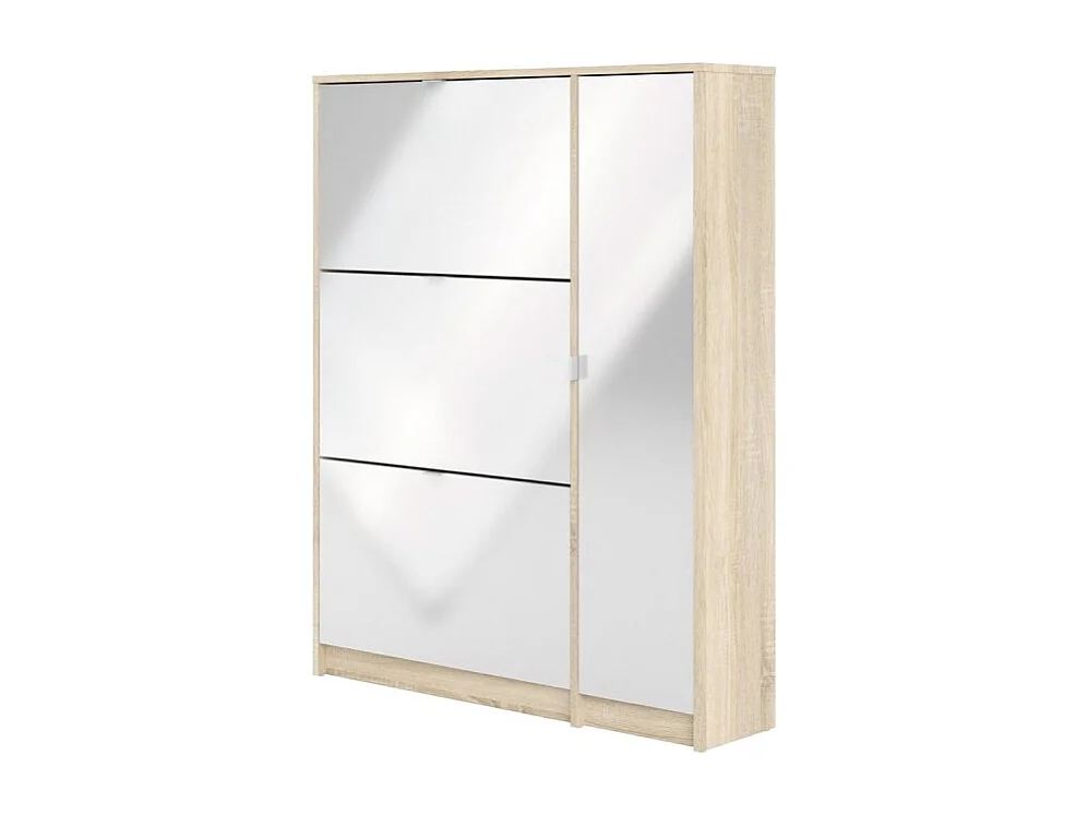Shane Armoire à chaussures, 3 casiers, 2R, 1 porte, finition chêne structuré, blanc brillant.