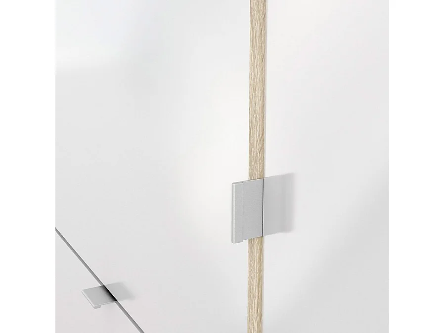 Shane Armoire à chaussures, 3 casiers, 2R, 1 porte, finition chêne structuré, blanc brillant.