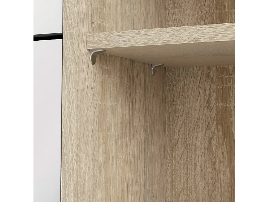 Shane Armoire à chaussures, 3 casiers, 2R, 1 porte, finition chêne structuré, blanc brillant.