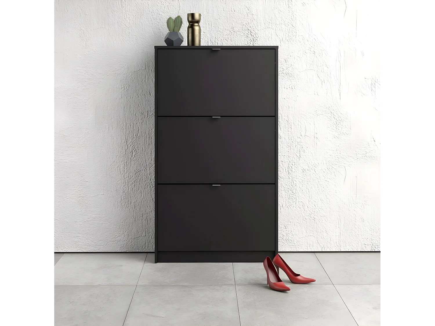 Zapatero Shane 3 puertas plegables 2R negro mate.