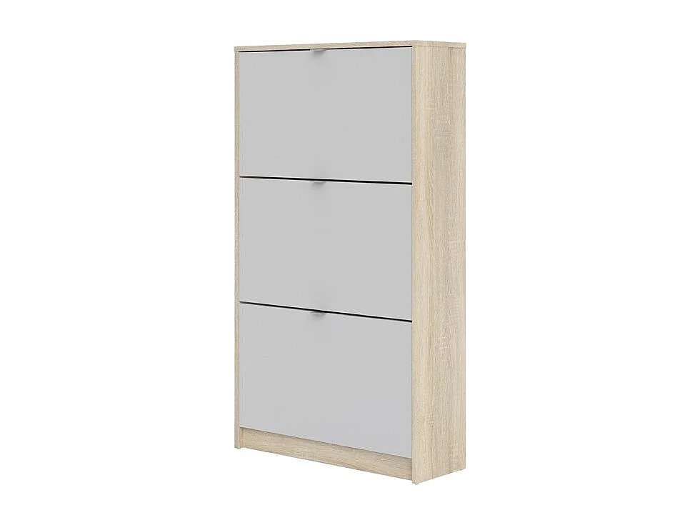 Shane Schuhschrank 3 Klapptüren 2R Eiche Struktur Dekor, weiss.