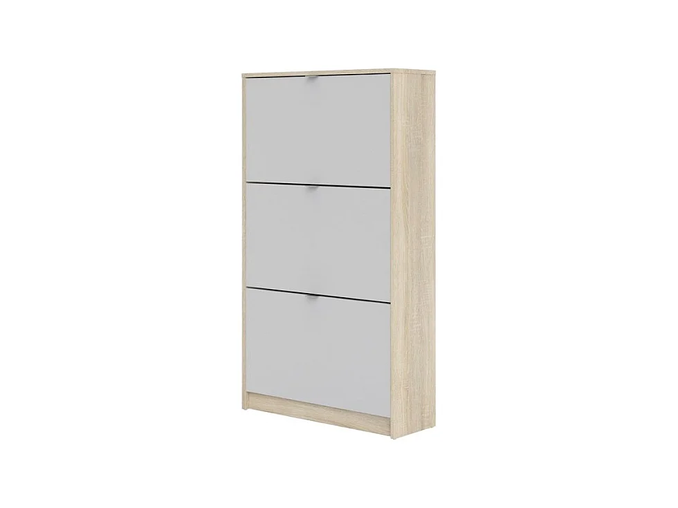 Shane Armoire à chaussures, 3 casiers, 2R, finition chêne structuré, blanc.