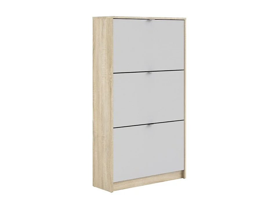 Shane Schuhschrank 3 Klapptüren 2R Eiche Struktur Dekor, weiss.