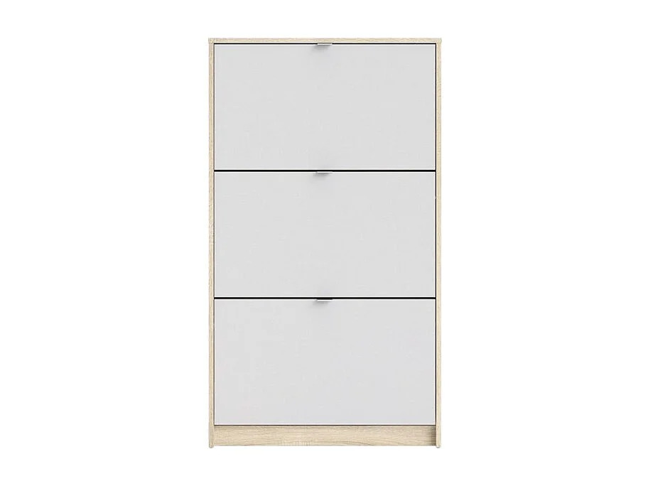 Shane Schuhschrank 3 Klapptüren 2R Eiche Struktur Dekor, weiss.