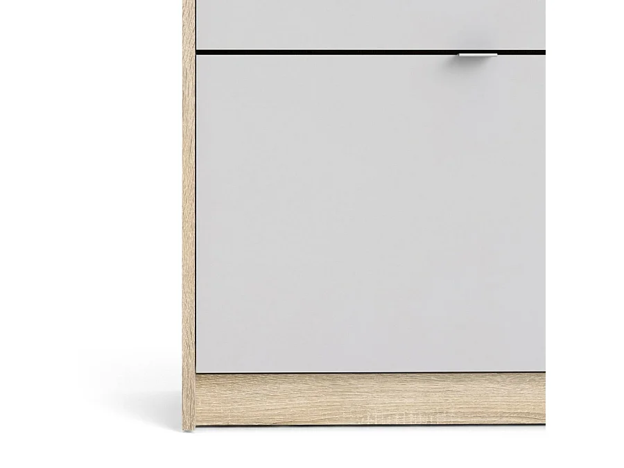 Shane Schuhschrank 3 Klapptüren 2R Eiche Struktur Dekor, weiss.