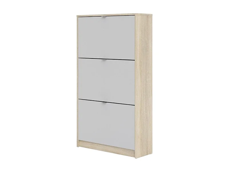 Shane Schuhschrank 3 Klapptüren 2R Eiche Struktur Dekor, weiss.