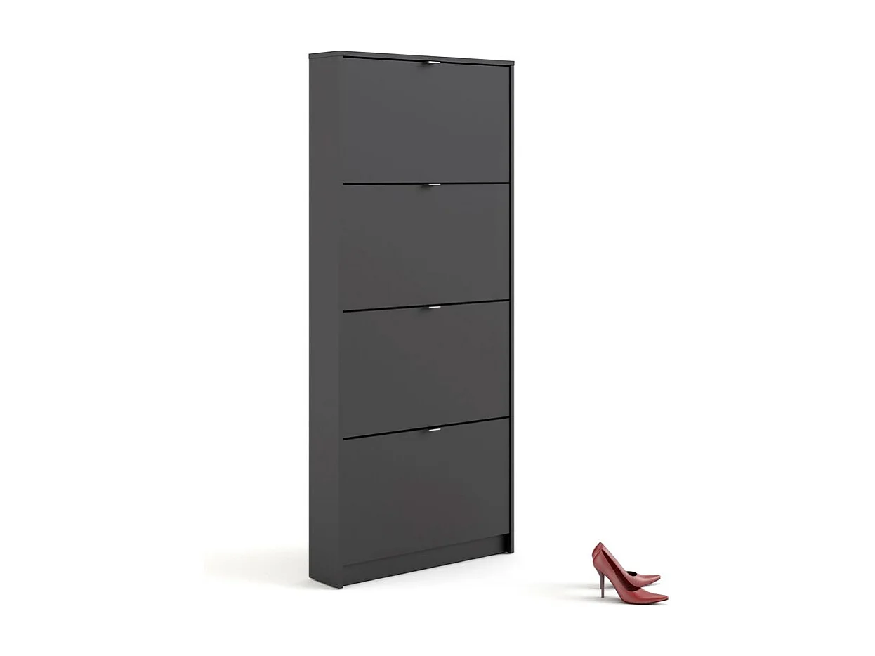 Shane schoenenkast 4 klapdeuren 1R mat zwart.