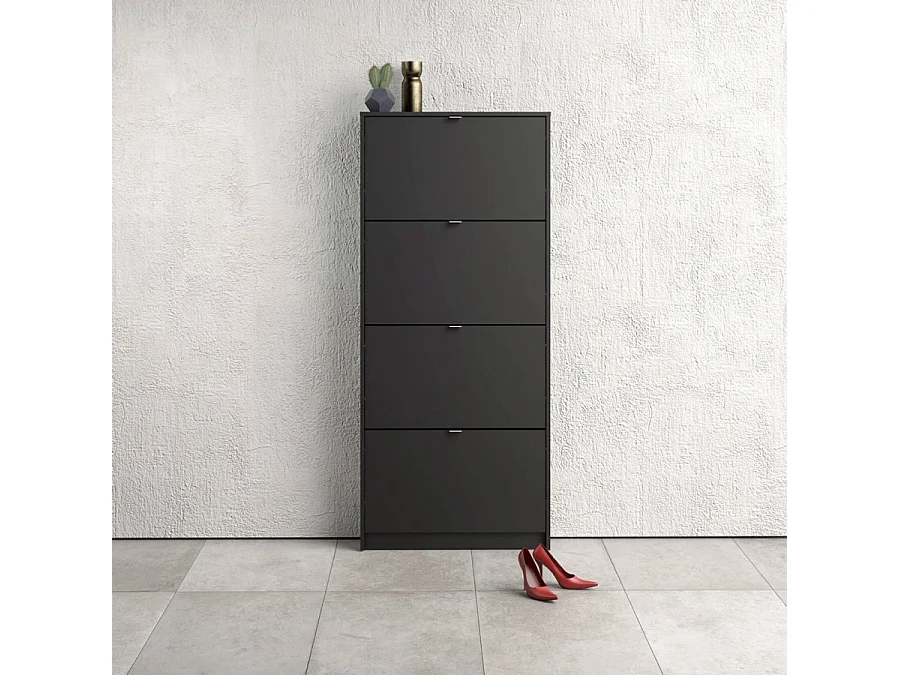 Shane schoenenkast 4 klapdeuren 1R mat zwart.