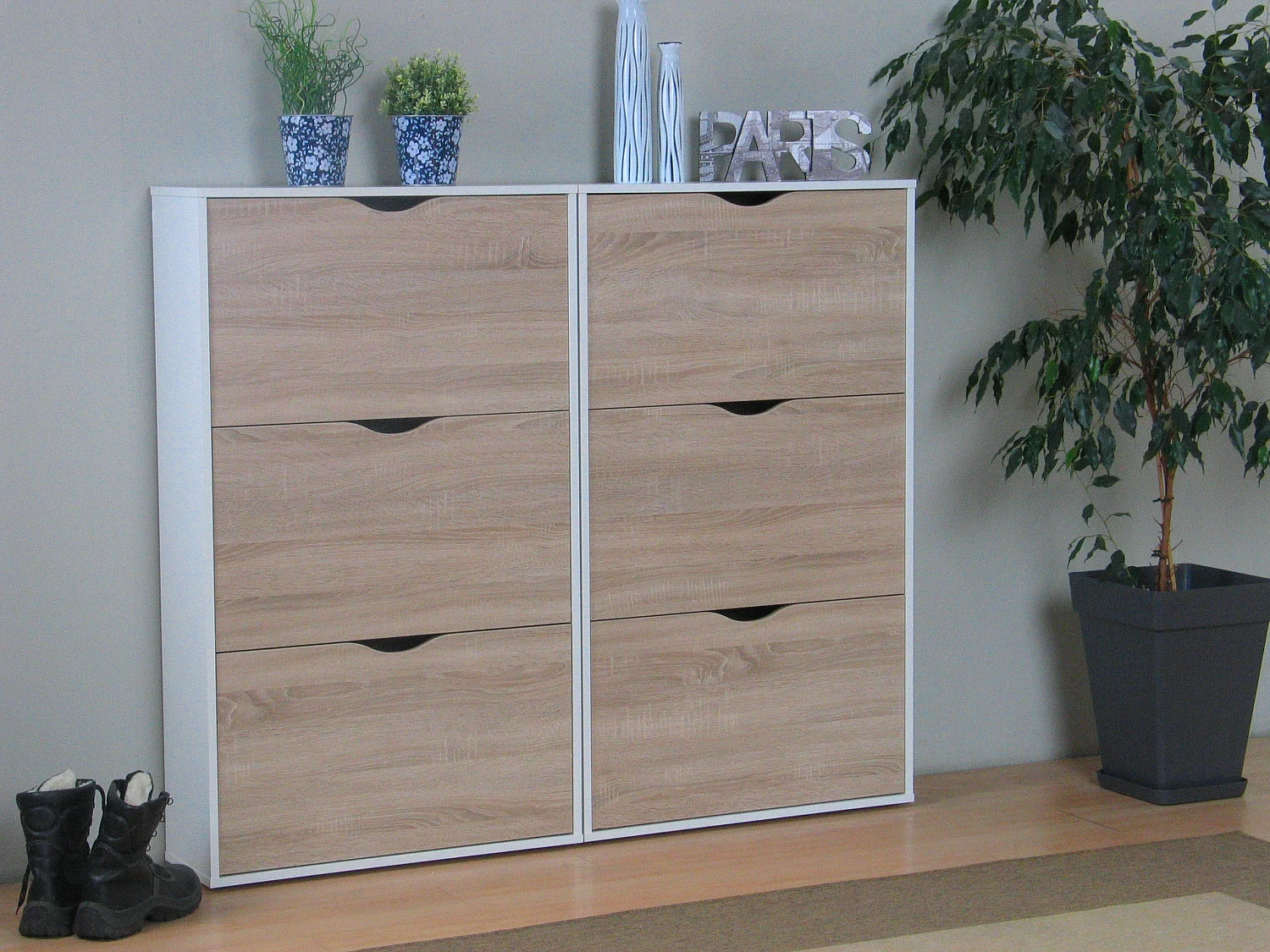 Schoenenkasten Napoli (set van twee) met 3 lades wit eiken.