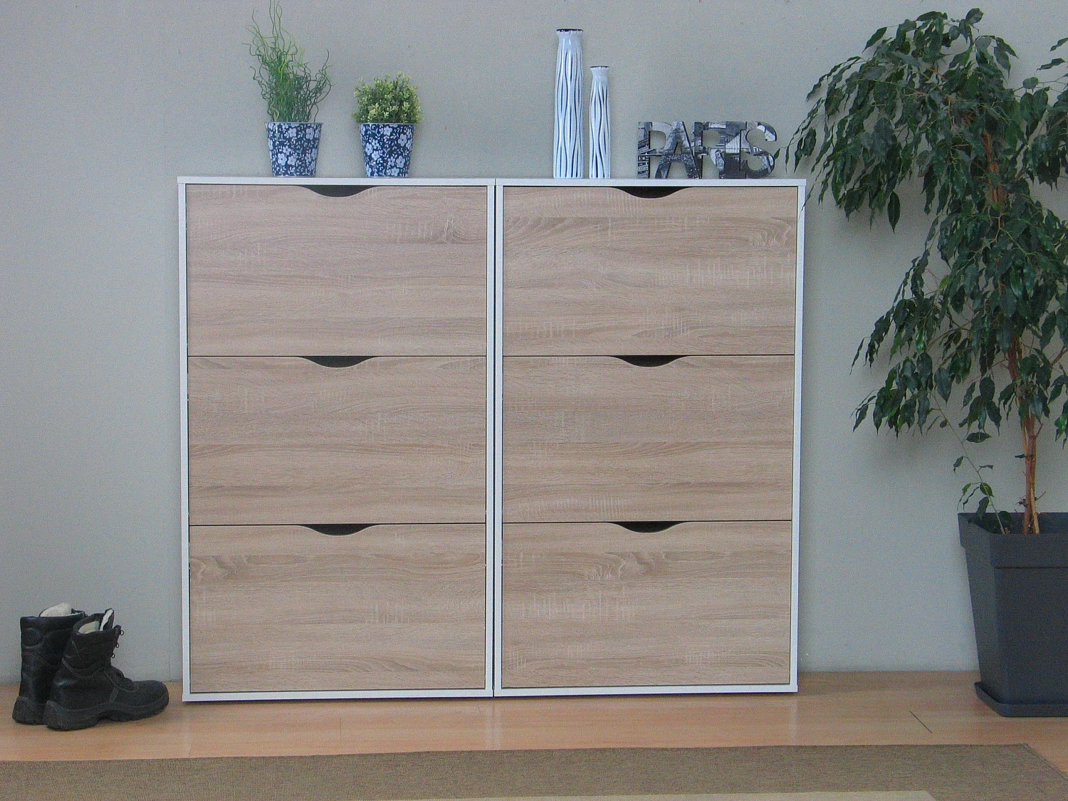 Schoenenkasten Napoli (set van twee) met 3 lades wit eiken.