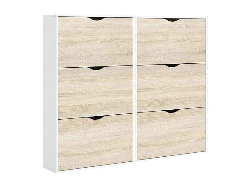 Schoenenkasten Napoli (set van twee) met 3 lades wit eiken.