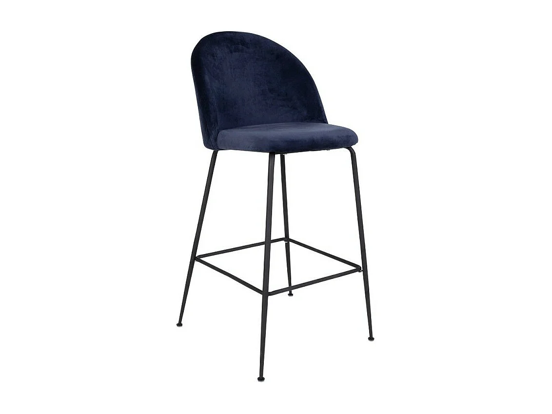 Silla de bar de terciopelo azul con pies negros