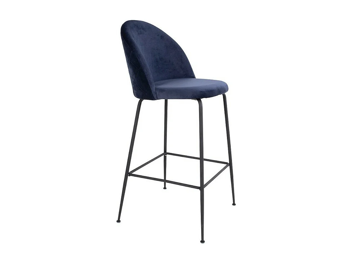 Tabouret En Velours Bleu Avec Pieds Noirs Lausanne
