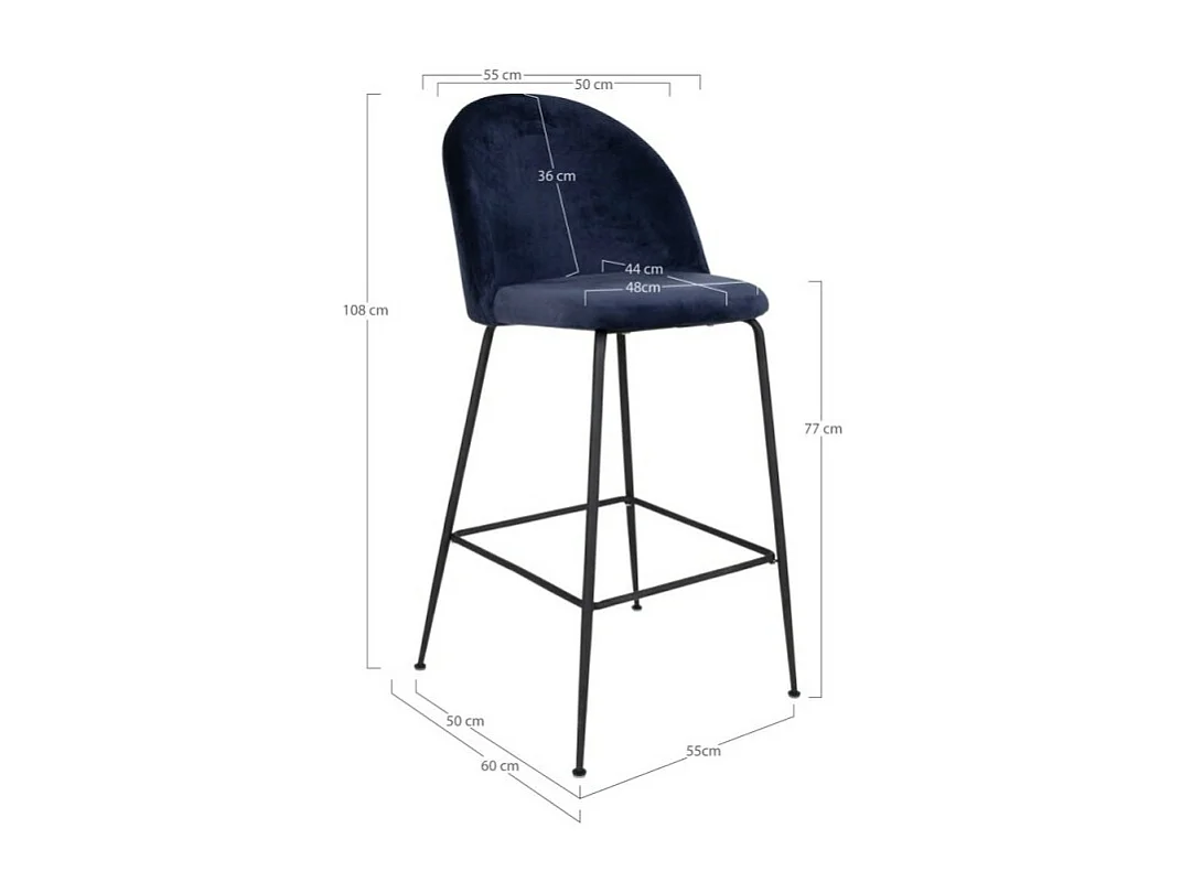 Tabouret En Velours Bleu Avec Pieds Noirs Lausanne