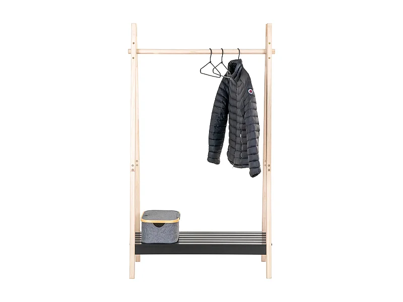 Porte-manteau sur pied TORINO – Bois naturel & noir – Style moderne