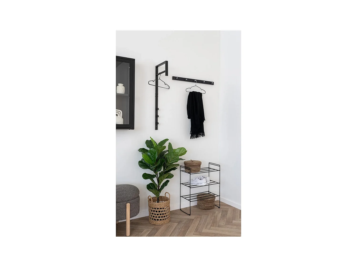 Porte-manteau TRENTO – Bambou naturel ou métal noir-blanc-Noir