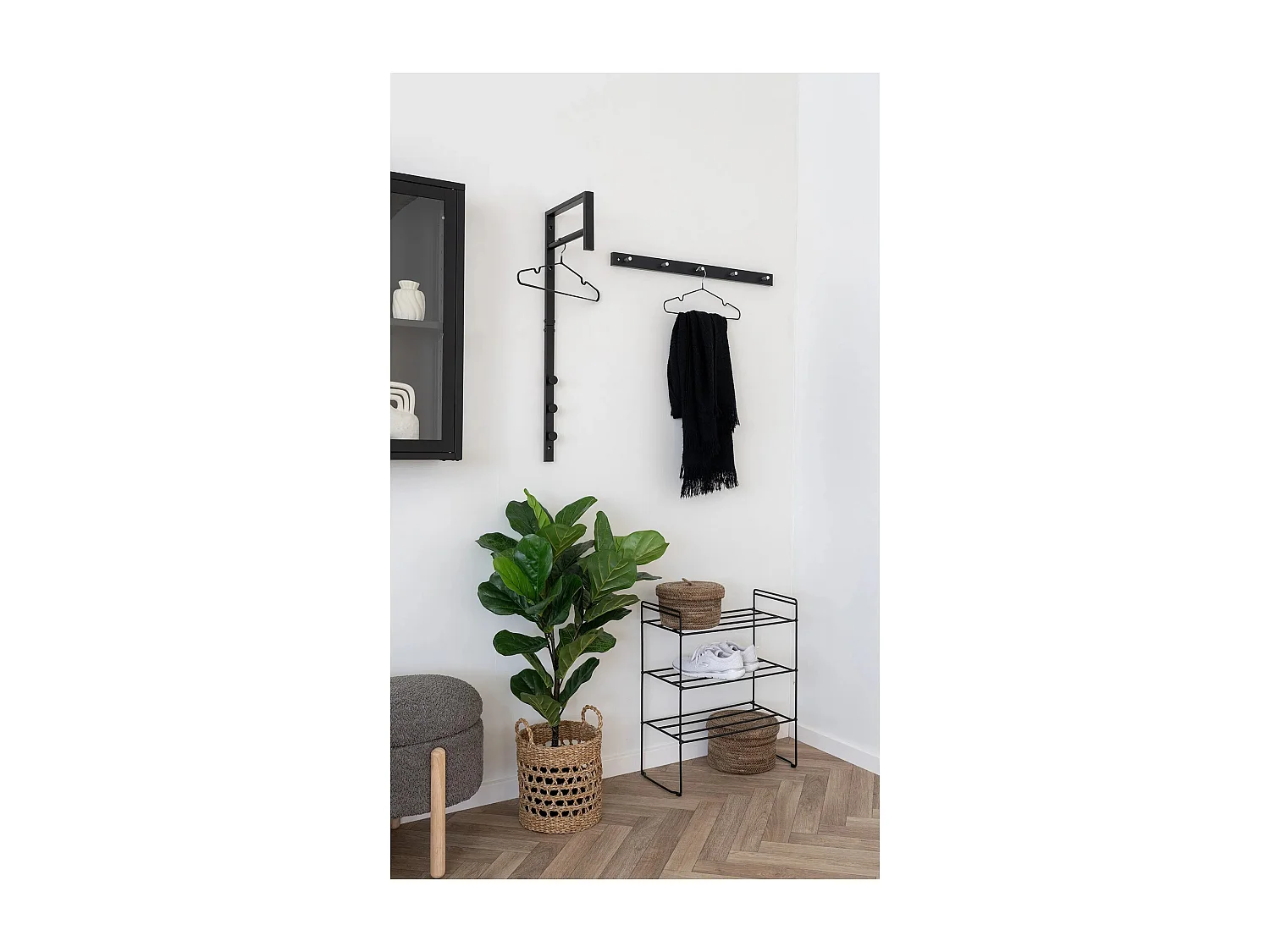 Porte-manteau TRENTO – Bambou naturel ou métal noir-blanc-Noir