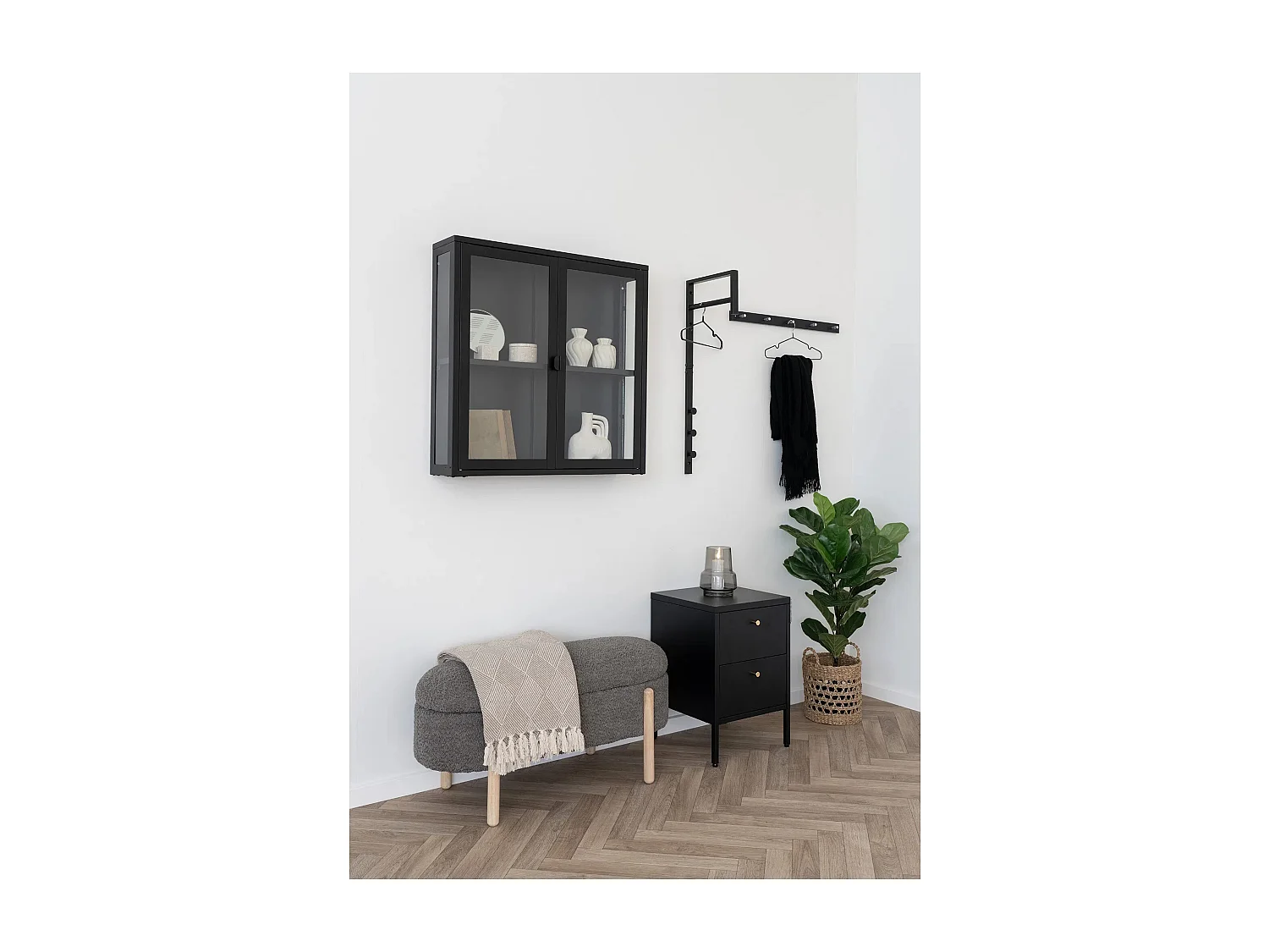 Porte-manteau TRENTO – Bambou naturel ou métal noir-blanc-Noir