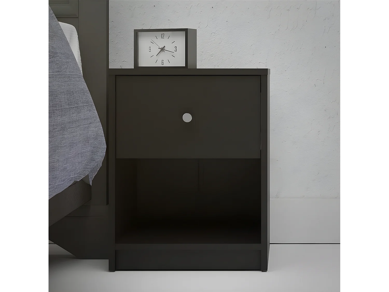 Maria Table de chevet à 1 tiroir et 1 espace ouvert, noir.